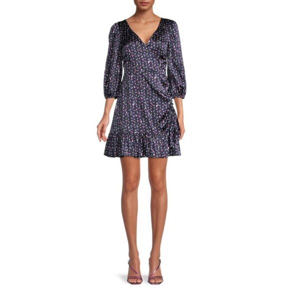 Tanya Taylor Womens Bernadina Print Silk Mini Dress Blue Faux Wrap size 4 - Picture 1 of 14